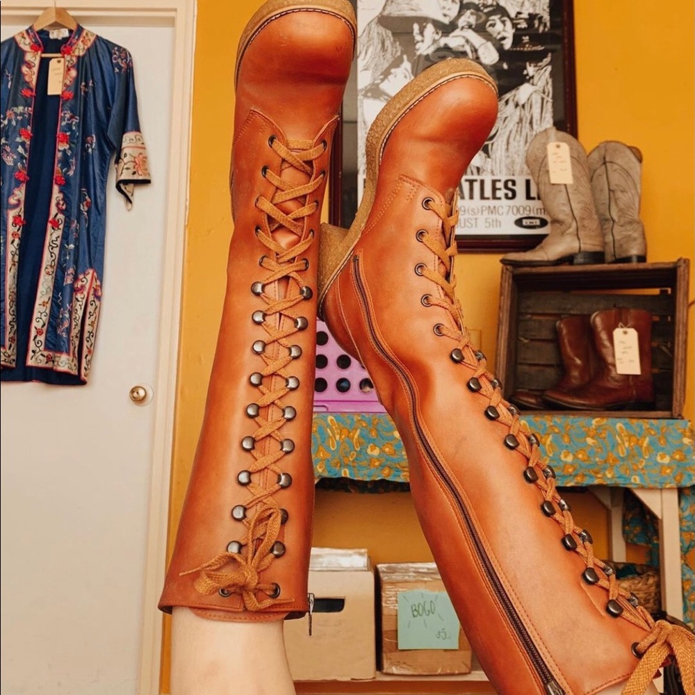 Vintage Tall Lace Up Combat Boots 70s 80s 90s